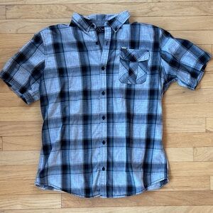 Burnside short sleeve button down - gray & blue L